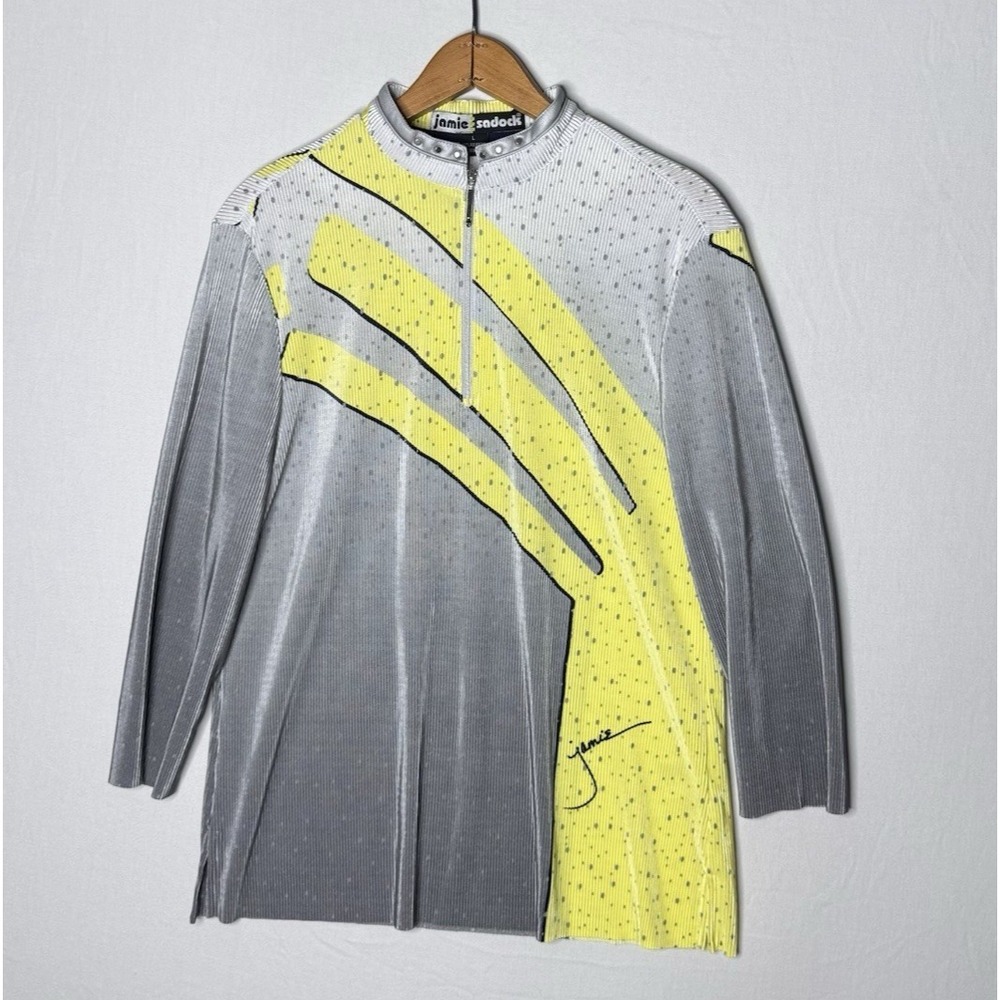 Jamie Sadock Top Sz  L Silver Ribbed Pleated 1/4 Zip Pickleball Tennis EXCELLENT
